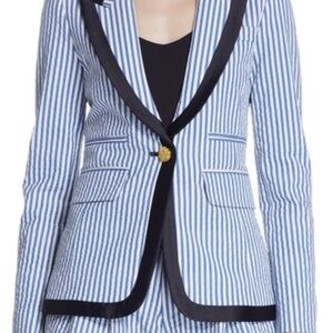 SMYTHE - Taped Peaked Lapel Blazer in Blue Seersucker - Size 8